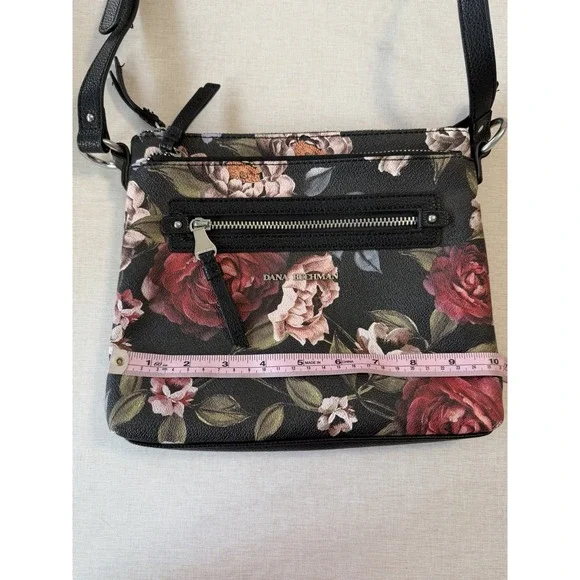 Dana Buchman Floral Crossbody Bag Black Rose Print Boho Goth Y2K EUC Purse - Picture 3 of 16